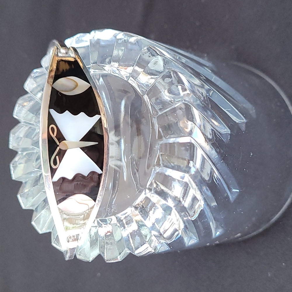 Silver bracelet with enamel butterfly inlay.